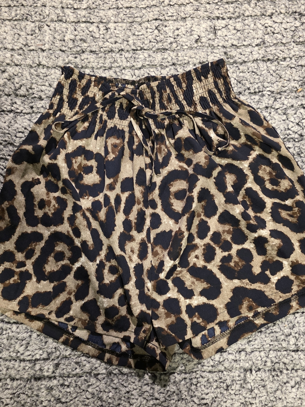 SHEIN Leopard Print High-Waist Drawstring Shorts - Brown/Black